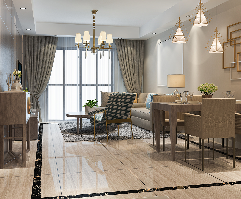 Two-bedroom apartment at Ajmal Aurora Ridge with bright living and dining area