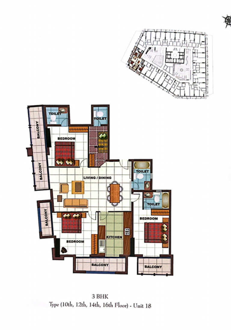3 BHK Apartment Floor Layout